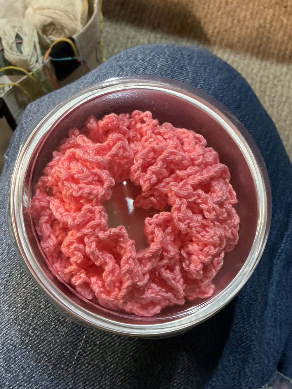 SCRUNCHIE Handmade Coral Pink Crochet